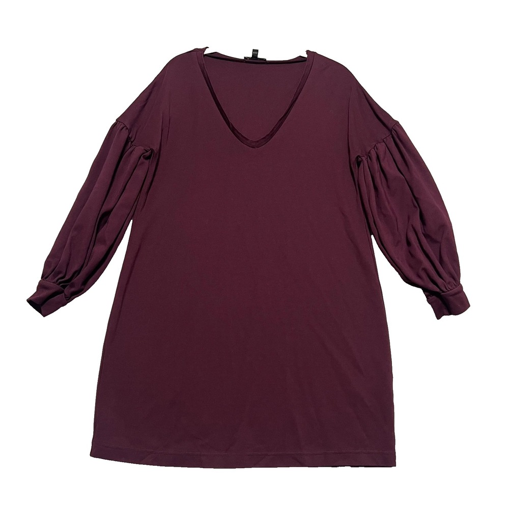 Express Small Long Sleeve V-Neck Mini Dress Burgundy Balloon Sleeve Knit Fall